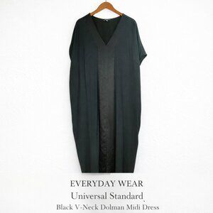 Universal Standard Black V-Neck Dolman Midi Dress Stretch Minimalist M